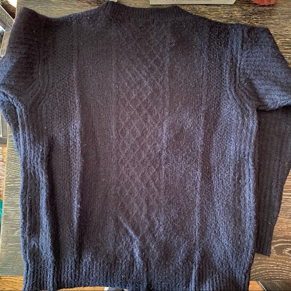 Navy Blue Cable Knit Sweater Wool Alpaca Blend Chunky Knit Sweater - Picture 4 of 7
